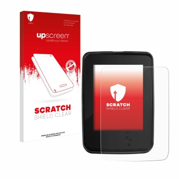 Parte frontal de un envase de producto con el logotipo de la marca upscreen. Al lado se muestra el dispositivo Giant RideDash 