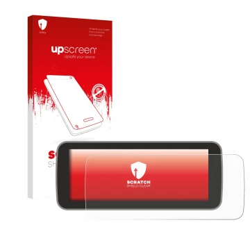 Parte frontal de un envase de producto con el logotipo de la marca upscreen. Al lado se muestra el dispositivo Fiat 500 E Ucon