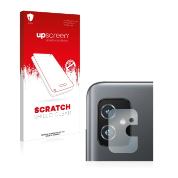 Parte frontal de un envase de producto con el logotipo de la marca upscreen. Al lado se muestra el dispositivo ASUS ZenFone 8 