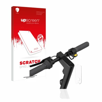 Parte frontal de un envase de producto con el logotipo de la marca upscreen. Al lado se muestra el dispositivo Segway Ninebot 