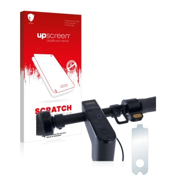 Parte frontal de un envase de producto con el logotipo de la marca upscreen. Al lado se muestra el dispositivo Segway Ninebot 
