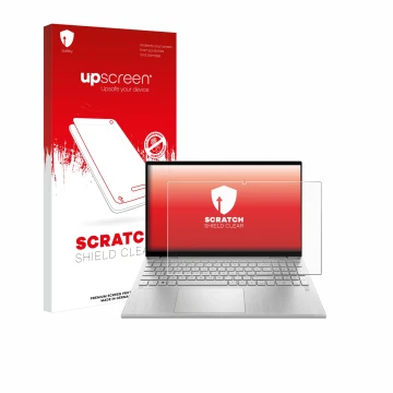 Parte frontal de un envase de producto con el logotipo de la marca upscreen. Al lado se muestra el dispositivo HP Pavilion x36