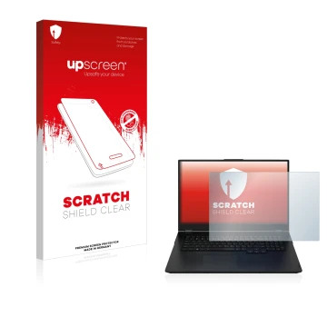 Parte frontal de un envase de producto con el logotipo de la marca upscreen. Al lado se muestra el dispositivo Zenec Z-E2055 c