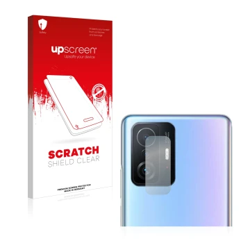 Parte frontal de un envase de producto con el logotipo de la marca upscreen. Al lado se muestra el dispositivo Xiaomi 11T Pro 