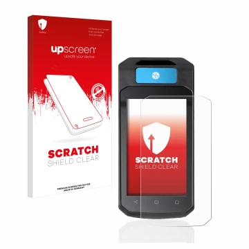 Parte frontal de un envase de producto con el logotipo de la marca upscreen. Al lado se muestra el dispositivo Accu-Chek Insig