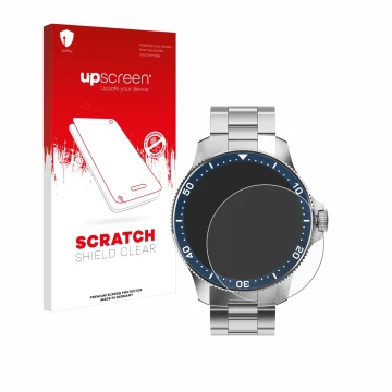 Parte frontal de un envase de producto con el logotipo de la marca upscreen. Al lado se muestra el dispositivo Withings ScanWa