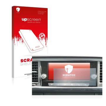 Parte frontal de un envase de producto con el logotipo de la marca upscreen. Al lado se muestra el dispositivo Seat Ateca 2021