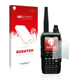 Parte frontal de un envase de producto con el logotipo de la marca upscreen. Al lado se muestra el dispositivo Aor AR-DV10 con