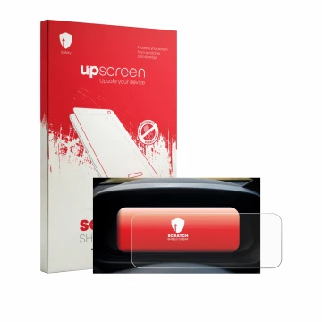 Parte frontal de un envase de producto con el logotipo de la marca upscreen. Al lado se muestra el dispositivo Hyundai i20 BC3
