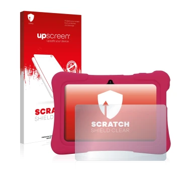 Parte frontal de un envase de producto con el logotipo de la marca upscreen. Al lado se muestra el dispositivo Pritom K7 con s