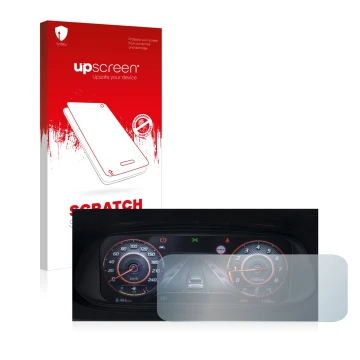 Parte frontal de un envase de producto con el logotipo de la marca upscreen. Al lado se muestra el dispositivo Hyundai i20N 20
