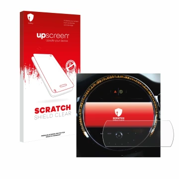 Parte frontal de un envase de producto con el logotipo de la marca upscreen. Al lado se muestra el dispositivo Mini Cooper 202