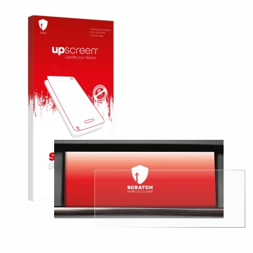 Parte frontal de un envase de producto con el logotipo de la marca upscreen. Al lado se muestra el dispositivo BMW X3 F25 Navi