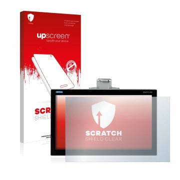 Parte frontal de un envase de producto con el logotipo de la marca upscreen. Al lado se muestra el dispositivo Siemens Simatic