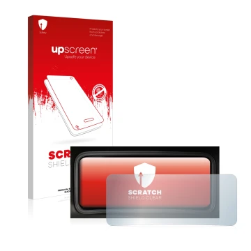 Parte frontal de un envase de producto con el logotipo de la marca upscreen. Al lado se muestra el dispositivo Hyundai Kona 20