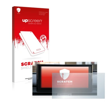 Parte frontal de un envase de producto con el logotipo de la marca upscreen. Al lado se muestra el dispositivo Audi Q5 2021 MM