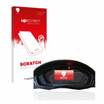 Parte frontal de un envase de producto con el logotipo de la marca upscreen. Al lado se muestra el dispositivo Audi A4 B9 2017