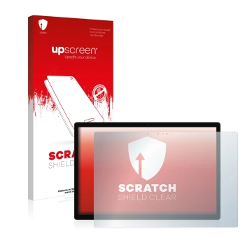 Parte frontal de un envase de producto con el logotipo de la marca upscreen. Al lado se muestra el dispositivo Xiaomi Book S 1