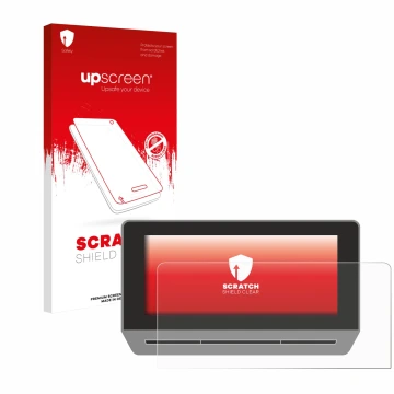 Parte frontal de un envase de producto con el logotipo de la marca upscreen. Al lado se muestra el dispositivo Seat Leon Cupra