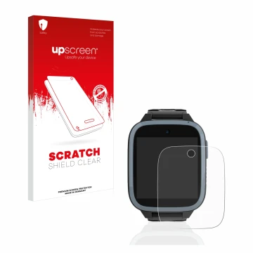 Parte frontal de un envase de producto con el logotipo de la marca upscreen. Al lado se muestra el dispositivo Xplora XGO3 (1a