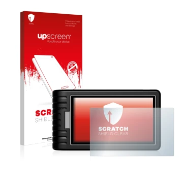Parte frontal de un envase de producto con el logotipo de la marca upscreen. Al lado se muestra el dispositivo Topdon ArtiDiag