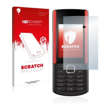 Parte frontal de un envase de producto con el logotipo de la marca upscreen. Al lado se muestra el dispositivo Nokia 5710 XA c