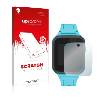 Parte frontal de un envase de producto con el logotipo de la marca upscreen. Al lado se muestra el dispositivo TCL Movetime Fa