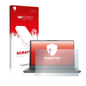 Parte frontal de un envase de producto con el logotipo de la marca upscreen. Al lado se muestra el dispositivo Fujitsu Lifeboo