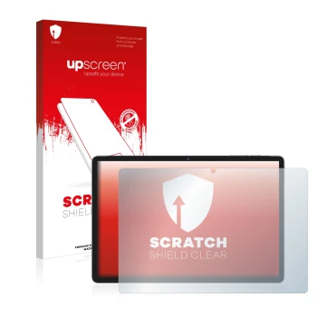 Parte frontal de un envase de producto con el logotipo de la marca upscreen. Al lado se muestra el dispositivo Jumper Ezpad M1