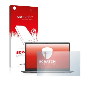 Parte frontal de un envase de producto con el logotipo de la marca upscreen. Al lado se muestra el dispositivo Dell Precision 