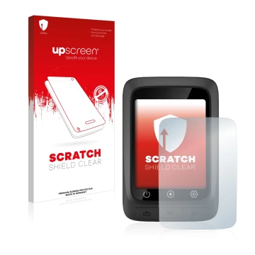 Parte frontal de un envase de producto con el logotipo de la marca upscreen. Al lado se muestra el dispositivo CooSpo BC107 co