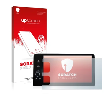Parte frontal de un envase de producto con el logotipo de la marca upscreen. Al lado se muestra el dispositivo Honda HR-V 2022