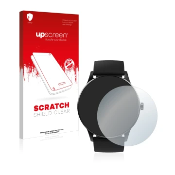 Parte frontal de un envase de producto con el logotipo de la marca upscreen. Al lado se muestra el dispositivo Denver SW-173 c