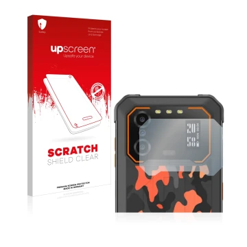 Parte frontal de un envase de producto con el logotipo de la marca upscreen. Al lado se muestra el dispositivo iiiF150 B1 Pro 