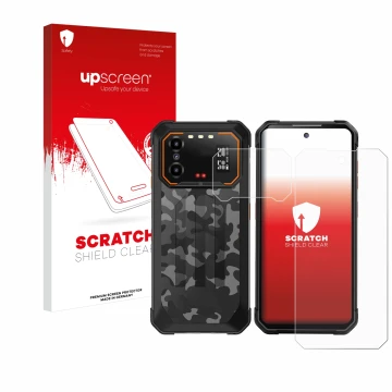 Parte frontal de un envase de producto con el logotipo de la marca upscreen. Al lado se muestra el dispositivo iiiF150 B1 Pro 