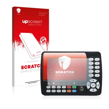 Parte frontal de un envase de producto con el logotipo de la marca upscreen. Al lado se muestra el dispositivo Satlink ST-5150