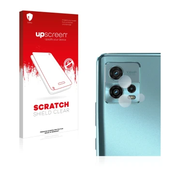 Parte frontal de un envase de producto con el logotipo de la marca upscreen. Al lado se muestra el dispositivo Motorola Moto G