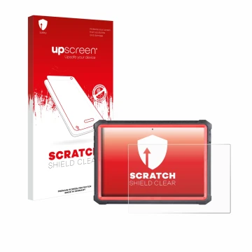 Parte frontal de un envase de producto con el logotipo de la marca upscreen. Al lado se muestra el dispositivo Launch X-431 PR