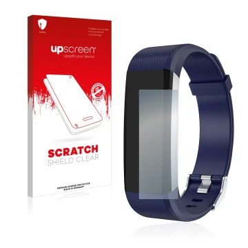 Parte frontal de un envase de producto con el logotipo de la marca upscreen. Al lado se muestra el dispositivo Lebexy 1.54 