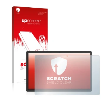 Parte frontal de un envase de producto con el logotipo de la marca upscreen. Al lado se muestra el dispositivo Sebbe Facetel T