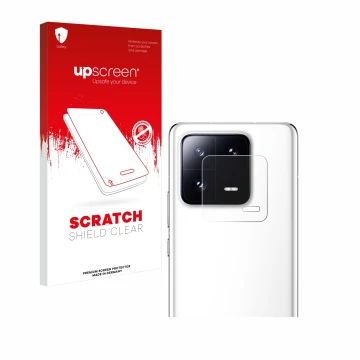 Parte frontal de un envase de producto con el logotipo de la marca upscreen. Al lado se muestra el dispositivo Xiaomi 13 Pro (