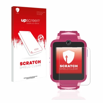 Parte frontal de un envase de producto con el logotipo de la marca upscreen. Al lado se muestra el dispositivo TCL Movetime Fa