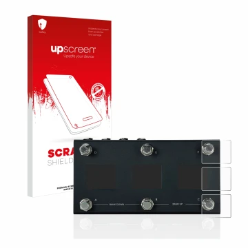 Parte frontal de un envase de producto con el logotipo de la marca upscreen. Al lado se muestra el dispositivo Morningstar MC6