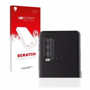 Parte frontal de un envase de producto con el logotipo de la marca upscreen. Al lado se muestra el dispositivo Caterpillar Cat