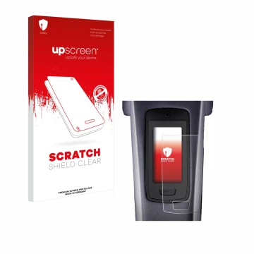 Parte frontal de un envase de producto con el logotipo de la marca upscreen. Al lado se muestra el dispositivo TQ HPR50 E-Bike