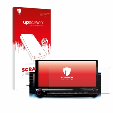 Parte frontal de un envase de producto con el logotipo de la marca upscreen. Al lado se muestra el dispositivo Kia Xceed 2023 