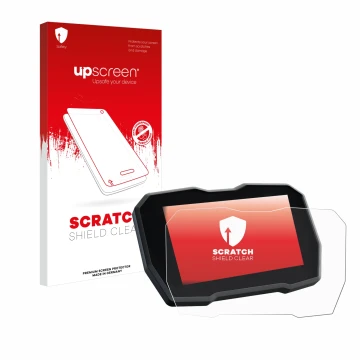 Parte frontal de un envase de producto con el logotipo de la marca upscreen. Al lado se muestra el dispositivo Ducati Multistr