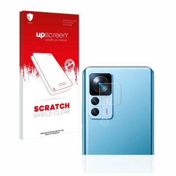 Parte frontal de un envase de producto con el logotipo de la marca upscreen. Al lado se muestra el dispositivo Xiaomi 12T (SÓL