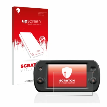 Parte frontal de un envase de producto con el logotipo de la marca upscreen. Al lado se muestra el dispositivo Fiat Panda my23