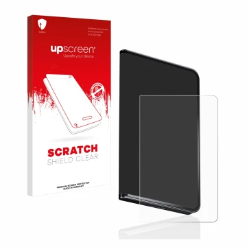 Parte frontal de un envase de producto con el logotipo de la marca upscreen. Al lado se muestra el dispositivo Ledger Stax cry